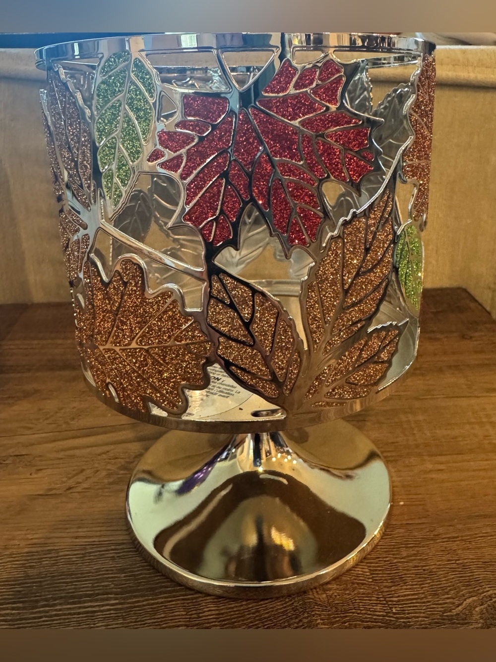 Bath & Body Works Autumn Leaf Pedestal Candle Holder - Red, Green, Bronze